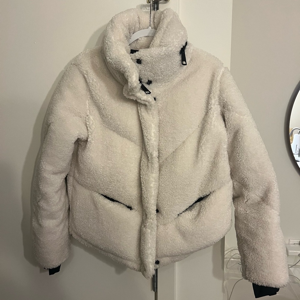 Women's Cream Sherpa Puffer Jacket